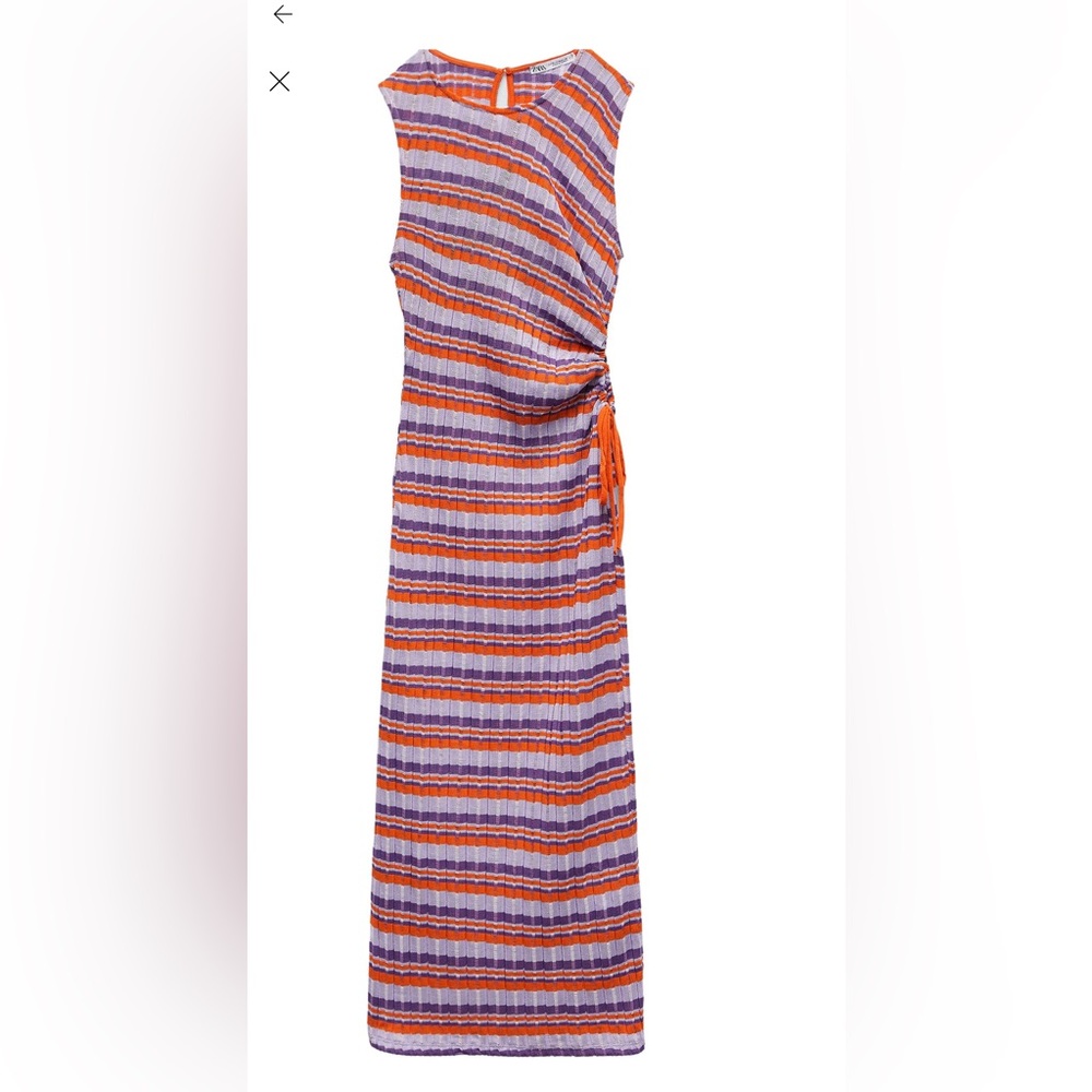 Zara Striped Sleeveless knit Dress with side Cutout and Waist Tie